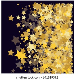 Cosmic abstract vector background with gold stars. Decorative pattern with golden night sky objects on black. Glitter star confetti, magic shining sparkles. Celebration, luxurious lifestyle.