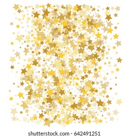 Cosmic abstract vector background with gold stars. Decorative pattern with golden night sky objects on white. Glitter star confetti, magic shining sparkles. Celebration, luxurious lifestyle.