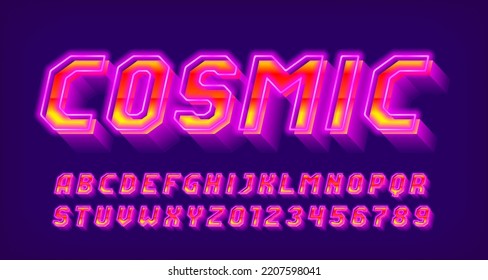 Cosmic Alphabet Font. Neon Shine 3d Letters And Numbers. Stock Vector Typescript For Your Design.