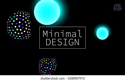Cosmic background. Blue planets. Glowing neon light balls. Colorful design. Space texture. Vector template. Futuristic modern abstract background.