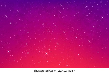 Cosmic background. Color gradient with shining stars. Bright nebula with glitter effect. Futuristic cosmos backdrop. Fantasy galactic with constellations. Vector illustration.