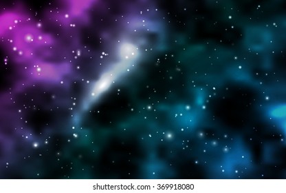 Cosmic background galaxies, nebula and shining stars. Space vector illustration for your design, space wallpapers