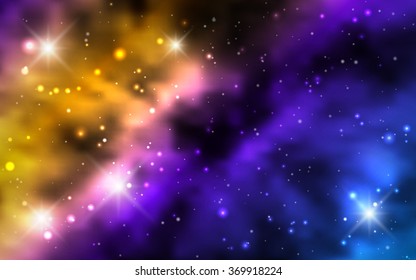 Cosmic background galaxies, nebula and shining stars. Space vector illustration for your design, space wallpapers