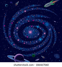 Cosmic Background Galaxy And Spaceships