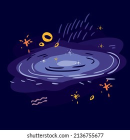Cosmic background with galaxy, stars and constellations, isolated on the chinem. Background with an abstract black hole for children's astronomy, postcards, posters. Cartoon cute vector illustration