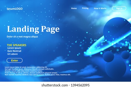 Cosmic Background with Light, Planets in Universe with Star, realistic Space. Landing page set Vector illustration