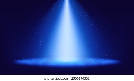 Cosmic Blue Top Magic Banner Background with Spotlight, Beams, and Stars. Vector.