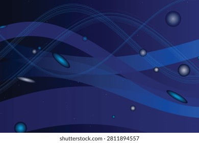 Cosmic blue waves with distant galaxies and nebula streaks