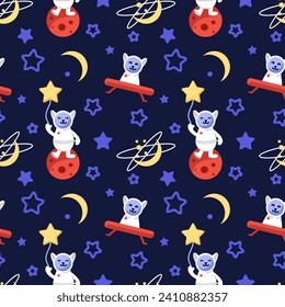 Cosmic cat astronaut in space pattern vector