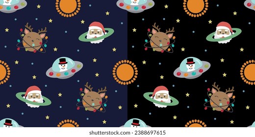 Cosmic Christmas seamless pattern, outer space holiday background