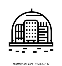 kosmische Stadt unter der Kuppel Linie Symbol Vektorgrafik. kosmische Stadt unter Kuppelschild. isoliertes Kontursymbol