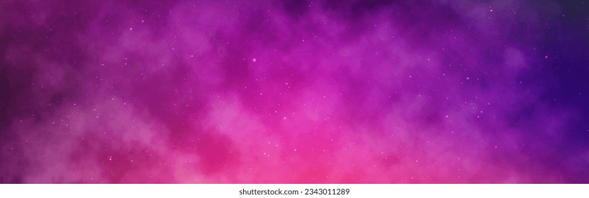 Cosmic clouds. Deep universe with shining stars. Wide cosmos background. Magic outer space template for poster, banner or website. Milky way texture. Vector illustration.