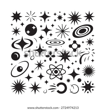 A cosmic collection of stars planets and celestial bodies in black and white