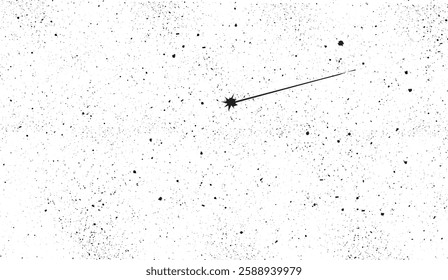 Cosmic collision, a high-contrast, grainy texture featuring a shooting star against a speckled white backdrop ideal for artistic backgrounds and digital effects