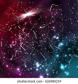 Cosmic Constellations Modern Background Vector. Sparkling Nights Abstract Sky With Stars