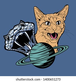 Cosmic creature, viper and wild cat, creative illustration