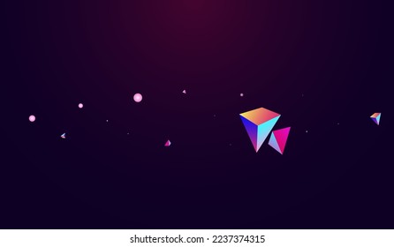 Cosmic Crystal Vector Dark Violet Background. Holographic Minimal Stone Brochure. Rainbow Business Tetrahedron Certificate. Unicorn Shards Creative Layout.