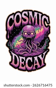Cosmic Decay A Psychedelic Horror T-shirt Design vector