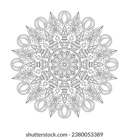 Cosmic delight adult mandala coloring book page for kdp book interior. Peaceful Petals, Ability to Relax, Brain Experiences, Harmonious Haven, Peaceful Portraits, Blossoming Beauty mandala design.