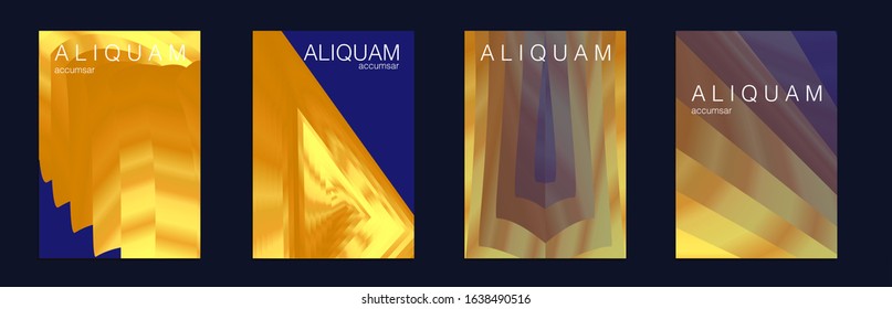 Cosmic Design Business Template. 1990 Golden Iridescent Set of Covers. Gold Vector Background. Light and Stylish Luxury Brochures. Liquid Metallic Texture Layout. Minimal Geometric Illustrations.