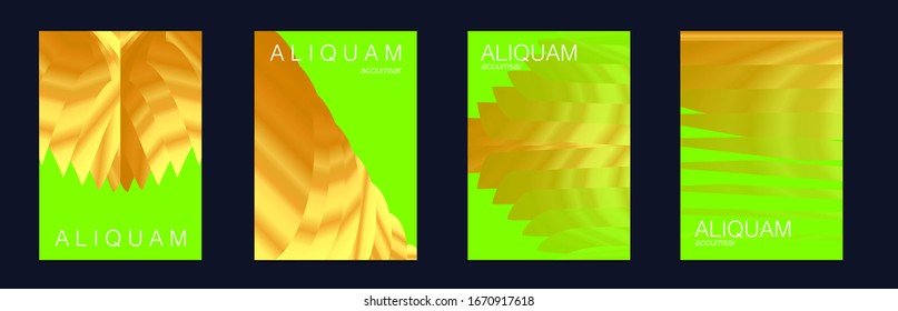 Cosmic Design Business Template. 1990 Golden Iridescent Set of Covers. Liquid Metallic Texture Layout. Minimal Geometric Illustrations. Light and Stylish Luxury Brochures. Gold Vector Background.