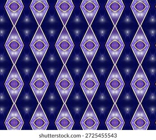 Padrão abstrato de diamante cósmico inspirado por estrelas e espaço com simetria geométrica e tons roxos profundos para fundos futuristas.