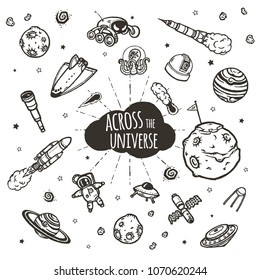 Cosmic doodles vector concept. Hand drawn space illustrations.