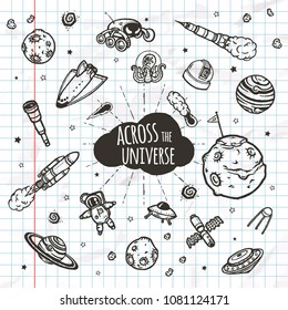 Cosmic doodles vector concept. Hand drawn space illustrations.
