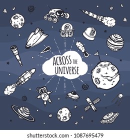 Cosmic doodles vector concept. Hand drawn space illustrations.