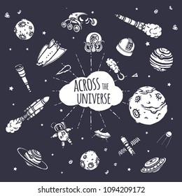 Cosmic doodles vector concept. Hand drawn space illustrations.