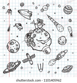 Cosmic doodles vector concept. Hand drawn space illustrations.