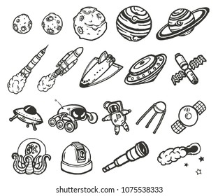Cosmic doodles vector hand drawn illustrations.