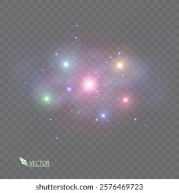 Cosmic dust Glowing Particles Background. Vector magic dust on isolated transparent background