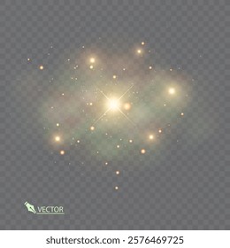 Cosmic dust Glowing Particles Background. Vector magic dust on isolated transparent background