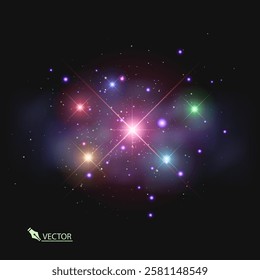 Cosmic dust Glowing Particles Background. Vector magic dust on isolated transparent background