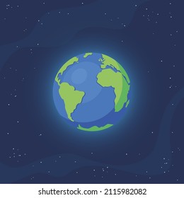 Vue cosmique de la Terre. La planète de la mort dans l'espace avec des lumières. Univers Réaliste. Arrière-Plan Cosmos. Illustration vectorielle