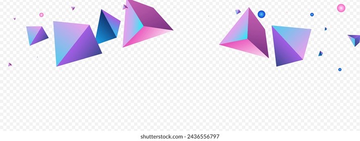 Cosmic Elements Vector Panoramic Transparent Background. Magical Abstract Glass Poster. Digital Scattered Shards Magazine. Rainbow Tetrahedron Creative Flyer.