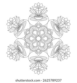 Mandala entoada cósmica página de livro de colorir para crianças. Fácil Mandala colorir páginas do livro para adultos para relaxar, experiências dar alívio. Arquivo de vetor redimensionável