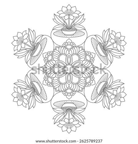 Cosmic Enchanted mandala coloring book page for kids. Easy Mandala Coloring Book Pages for Adults to Relax, Experiences Give Relief. Resizeable Vector File