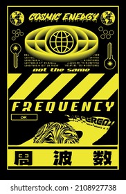 Cosmic Energy text and globe vector design for tee   poster Translation: 