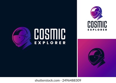 Cosmic Explorer Astronaut Logo: A futuristic emblem depicting an astronaut exploring outer space, representing curiosity and innovation. Layered EPS Vector