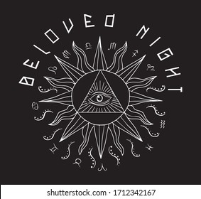 cosmic eye  and sun figure design on the black background