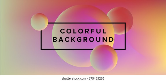 Cosmic fantastic landscape with holographic iridescent pastel spheres. Modern vector background for web design.