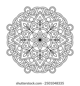 Cosmic floral mandala coloring book page. Easy Mandala Coloring Book Pages for Adults to Relax, Experiences Give Relief. Resizeable Vector File