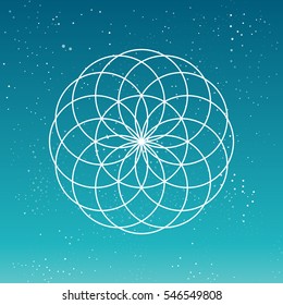 Cosmic Flower, circular geometric shape, spirograph linear pattern.