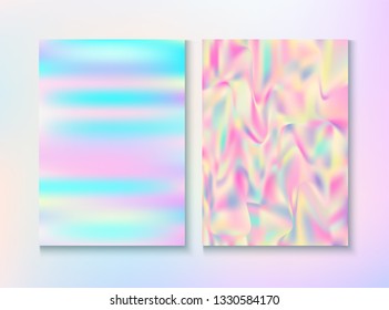 Cosmic Foil, Metal Cover, Vector Magazine Texture. Laser Template. Fairy Vivid Neon Cover, Blank Paper, Teal. Holograph Gradient Overlay. Foil, Metal Magazine Cover Background.