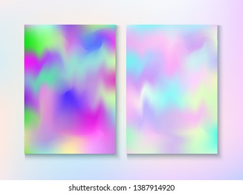 Cosmic Foil, Metal Cover, Vector Magazine Texture. Holographic Gradient Overlay. Bright Wallpaper. Trendy Iridescent Cover, Blank Paper, Teal. Foil, Metal Magazine Cover Background.