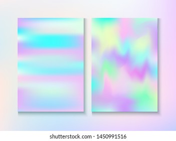 Cosmic Foil, Metal Cover, Vector Magazine Texture. Holographic Gradient Overlay. Pastel Iridescent Cover, Blank Paper, Teal. Energy Certificate. Foil, Metal Magazine Cover Background.