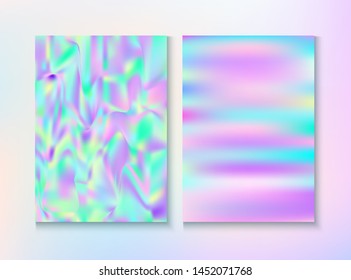 Cosmic Foil, Metal Cover, Vector Magazine Texture. Graphic Certificate. Holographic Gradient Overlay. Fairy Iridescent Cover, Blank Paper, Teal. Foil, Metal Magazine Cover Background.