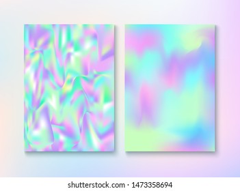 Cosmic Foil, Metal Cover, Vector Magazine Texture. Fairy Vivid Neon Cover, Blank Paper, Teal. Chrome Illustration. Holograph Gradient Overlay. Foil, Metal Magazine Cover Background.